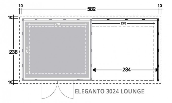 Abri  toit plat métal Eléganto 3024 Lounge dim 582x238 cm 1 porte double