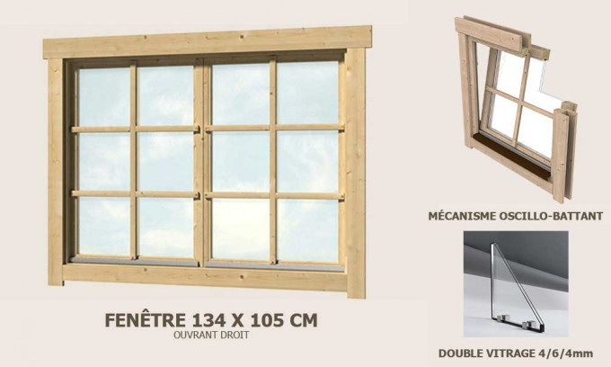 Fenêtre supplémentaire double 134x105 abri 44mm