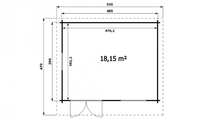chalet de jardin VAR 44 mm sans plancher- 18,1m² intérieur