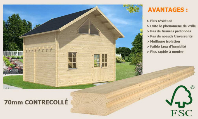 grand abri de jardin en bois Narbonne 20 SDB - madriers 70mm contrecollés - 20 + 20m² intérieur
