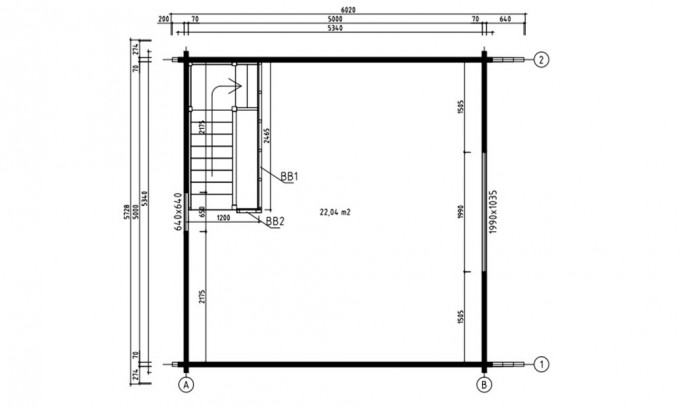 Chalet mezzanine Narbonne 25 - madriers 70mm contre-collés - 25 + 25m² intérieur