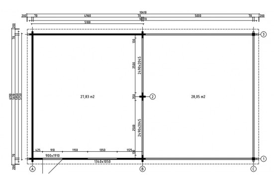 Garage MORZINE 70mm portes sectionnelles - 27.83m² intérieur + 28.05m²