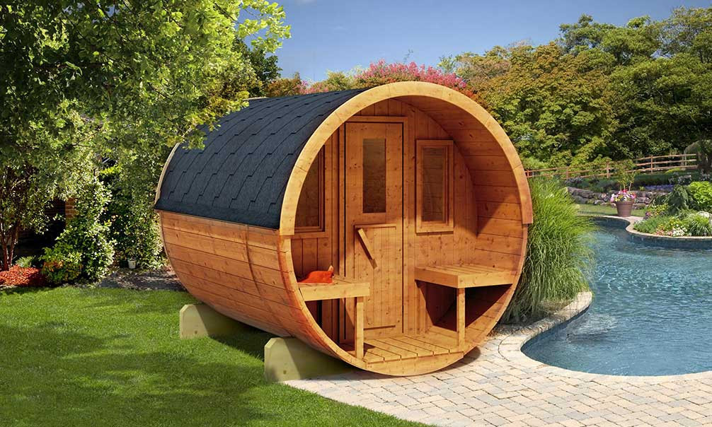Tonneau Sauna 250, sauna barrique 2.5 x 2.05m , sauna d'extérieur