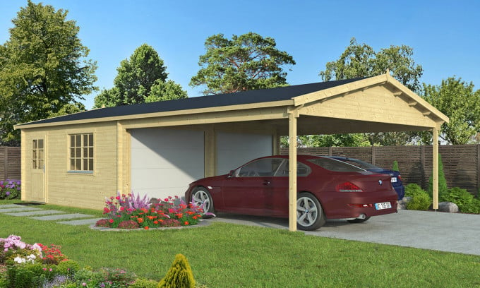 Double garage avec carport MORZINE portes sectionnelles - Ep 44mm