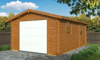 Garage bois en kit avec porte sectionnelle motorisée (3 teintes)