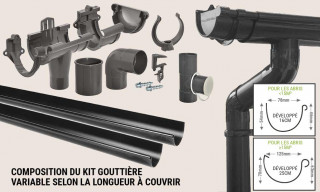 Kit Gouttière PVC D25 toit 2 pentes 1000cm maxi