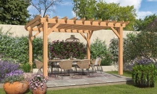 Pergola autoportante Celosia, toit plat - 3.90x3.90m -  pin douglas