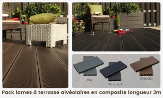 Pack 5m2 terrasse composite alvéolaire - longueur lames 3m