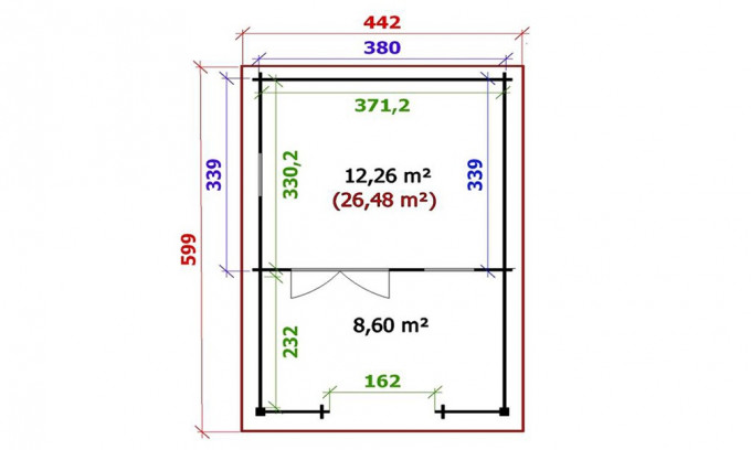 chalets en bois BLOIS 44 mm - 12,3m² intérieur + 8,6m²