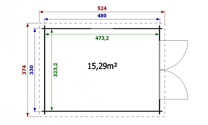 Garage carport bois LIMOUSIN 34mm - 15,3m² intérieur